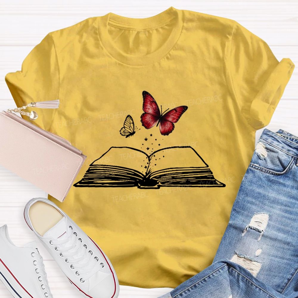 Reading Book Butterfly Teacher T-shirt