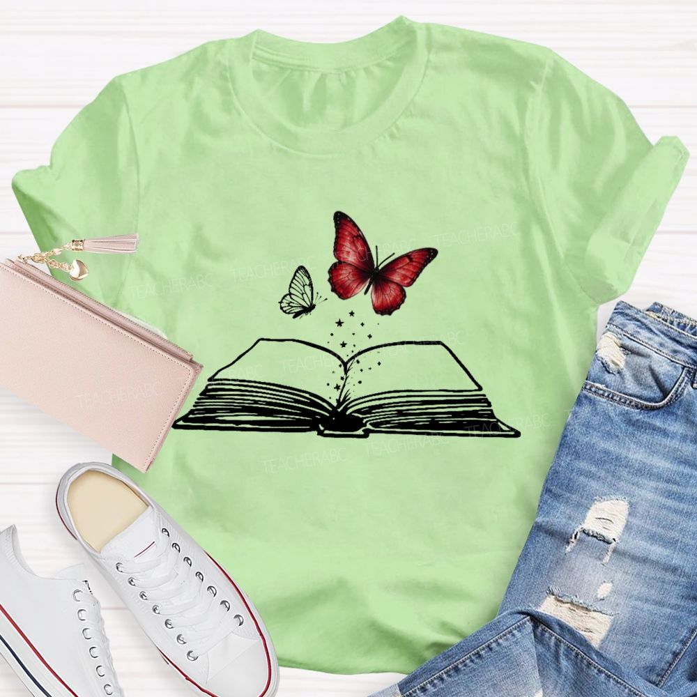 Reading Book Butterfly Teacher T-shirt