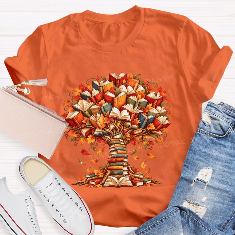 Book Tree Fall Literacy Teacher Autumn Teacher T-shirt