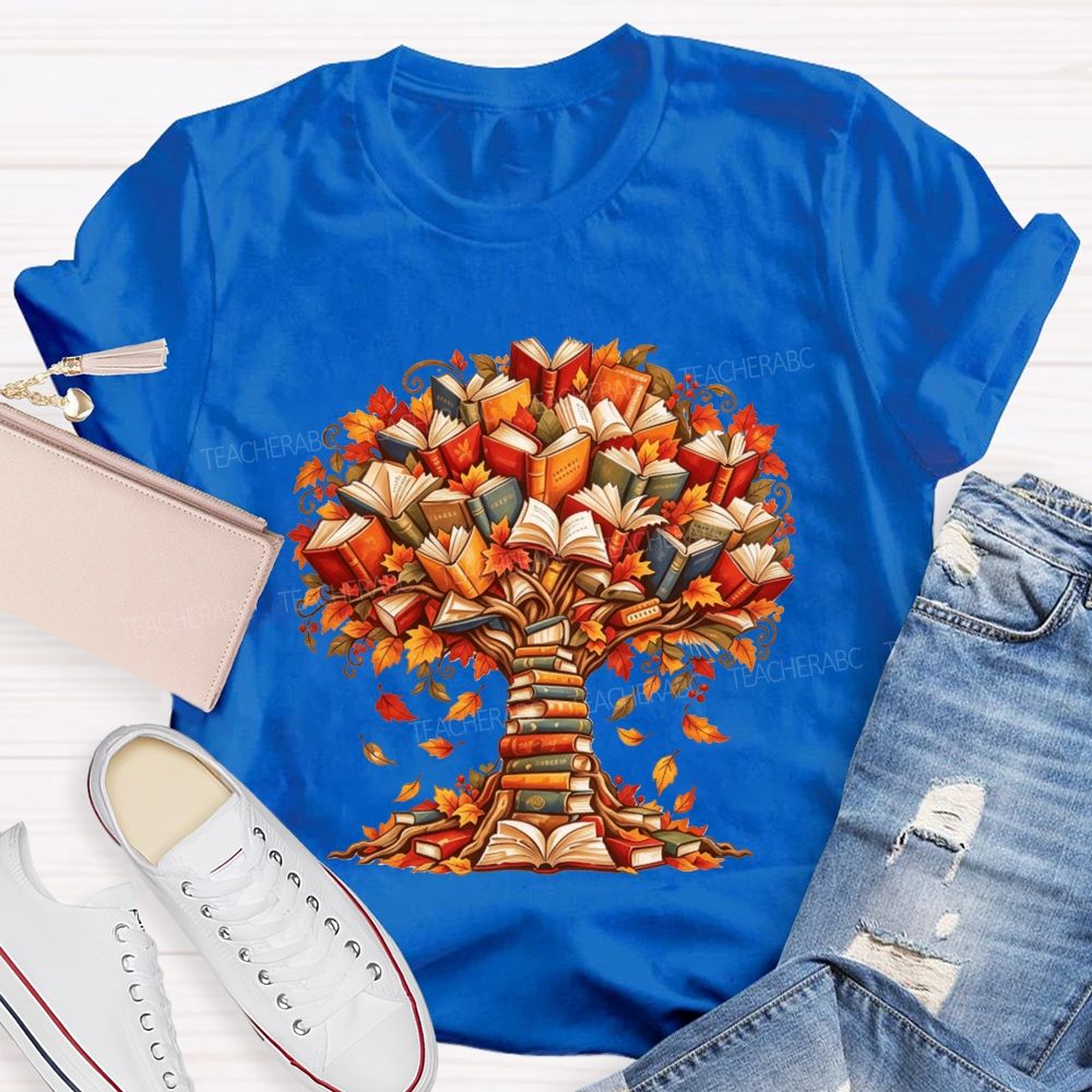 Book Tree Fall Literacy Teacher Autumn Teacher T-shirt