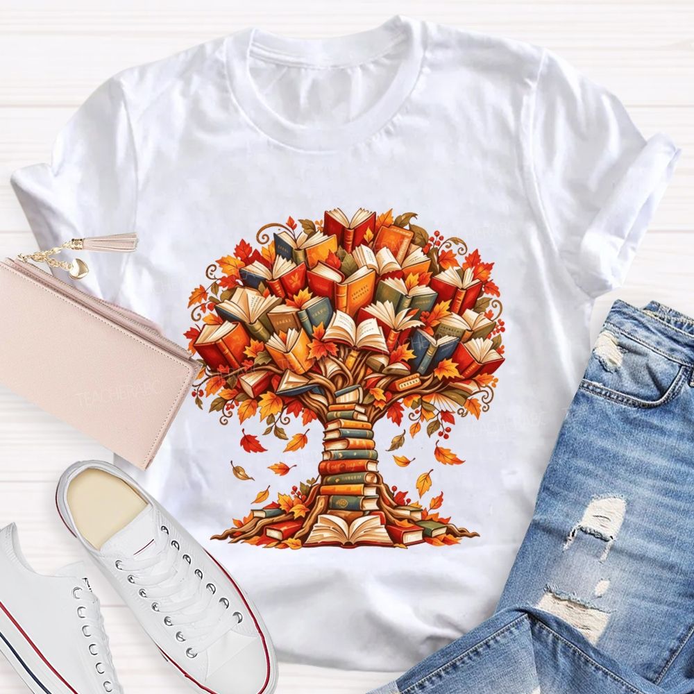 Book Tree Fall Literacy Teacher Autumn Teacher T-shirt