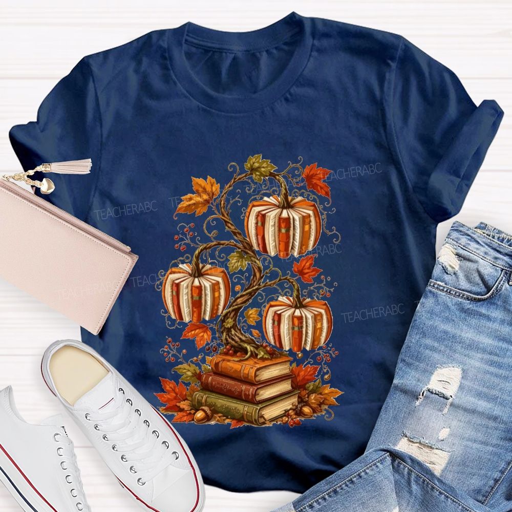 Fall Books And Book Pumpkins Literacy Grows In Fall Teacher T-shirt