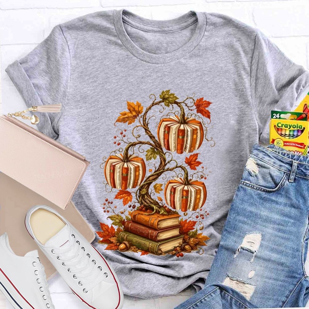 Fall Books And Book Pumpkins Literacy Grows In Fall Teacher T-shirt