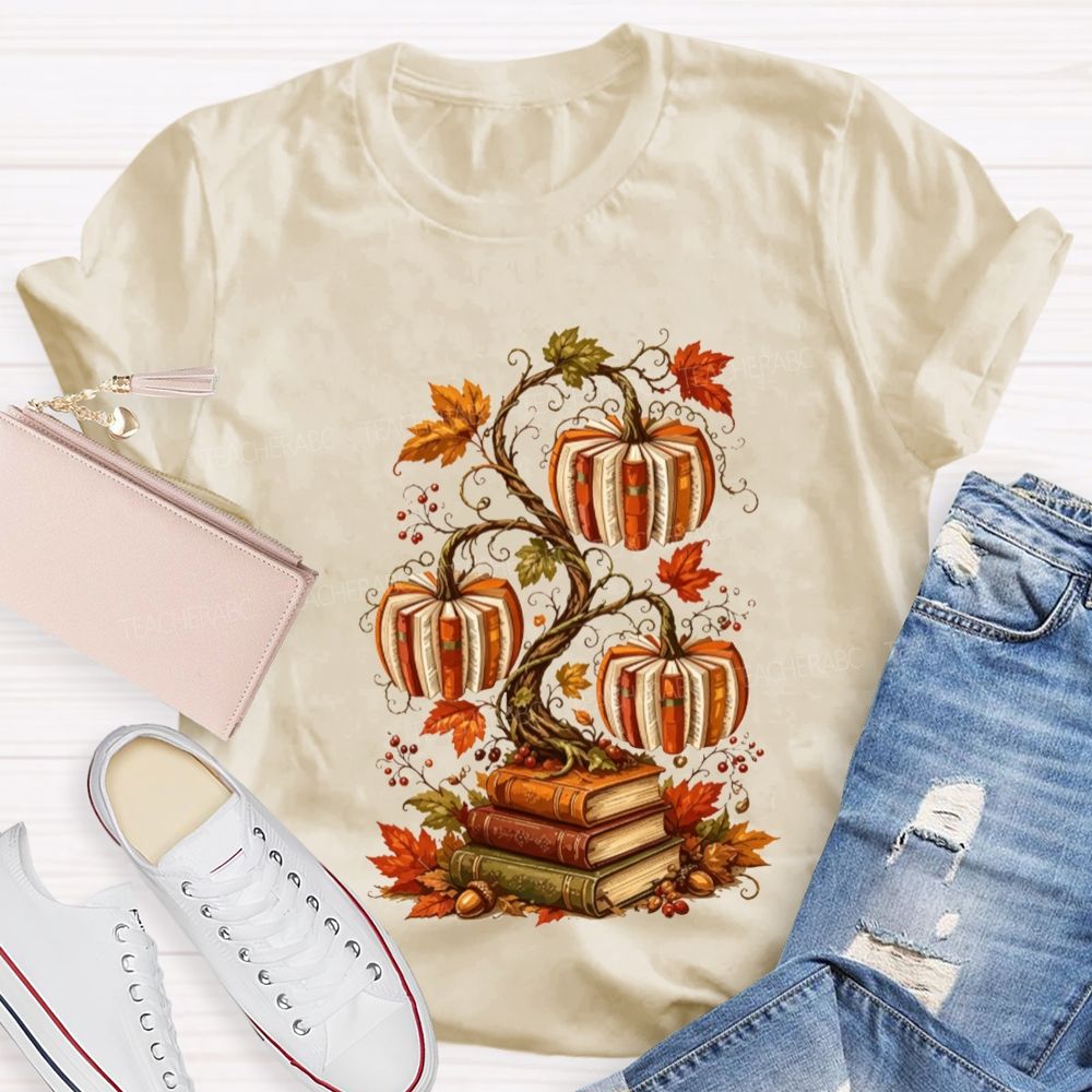 Fall Books And Book Pumpkins Literacy Grows In Fall Teacher T-shirt