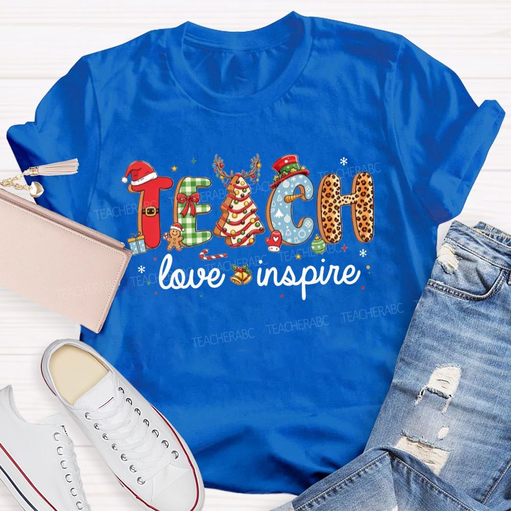 Teach Love Inspire Christmas Teacher T-shirt