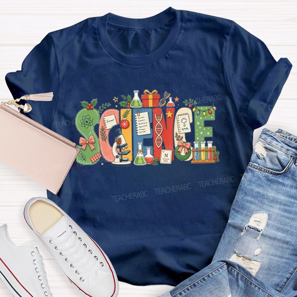 Christmas Science Teacher Festive Lab Elements Teacher T-shirt