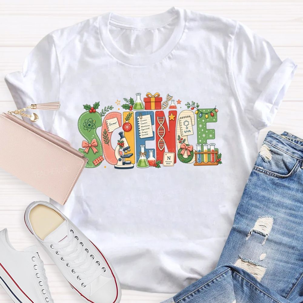 Christmas Science Teacher Festive Lab Elements Teacher T-shirt