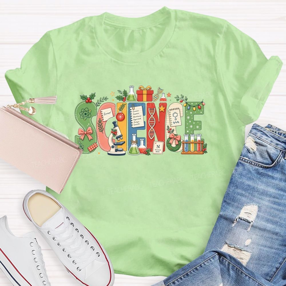 Christmas Science Teacher Festive Lab Elements Teacher T-shirt