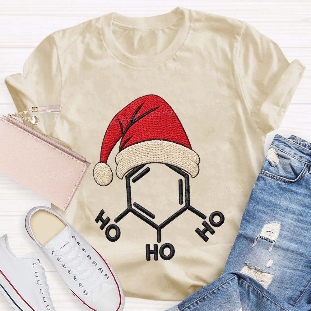 Ho Ho Ho Molecule Christmas Embroidered Look Science Teacher T-shirt