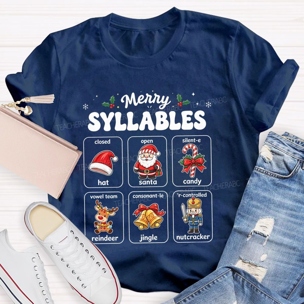 Merry Syllables Science Of Reading Christmas Teacher T-shirt