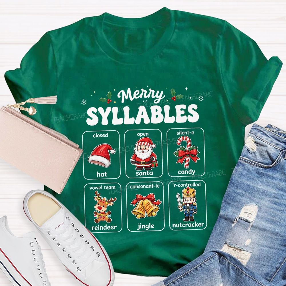 Merry Syllables Science Of Reading Christmas Teacher T-shirt