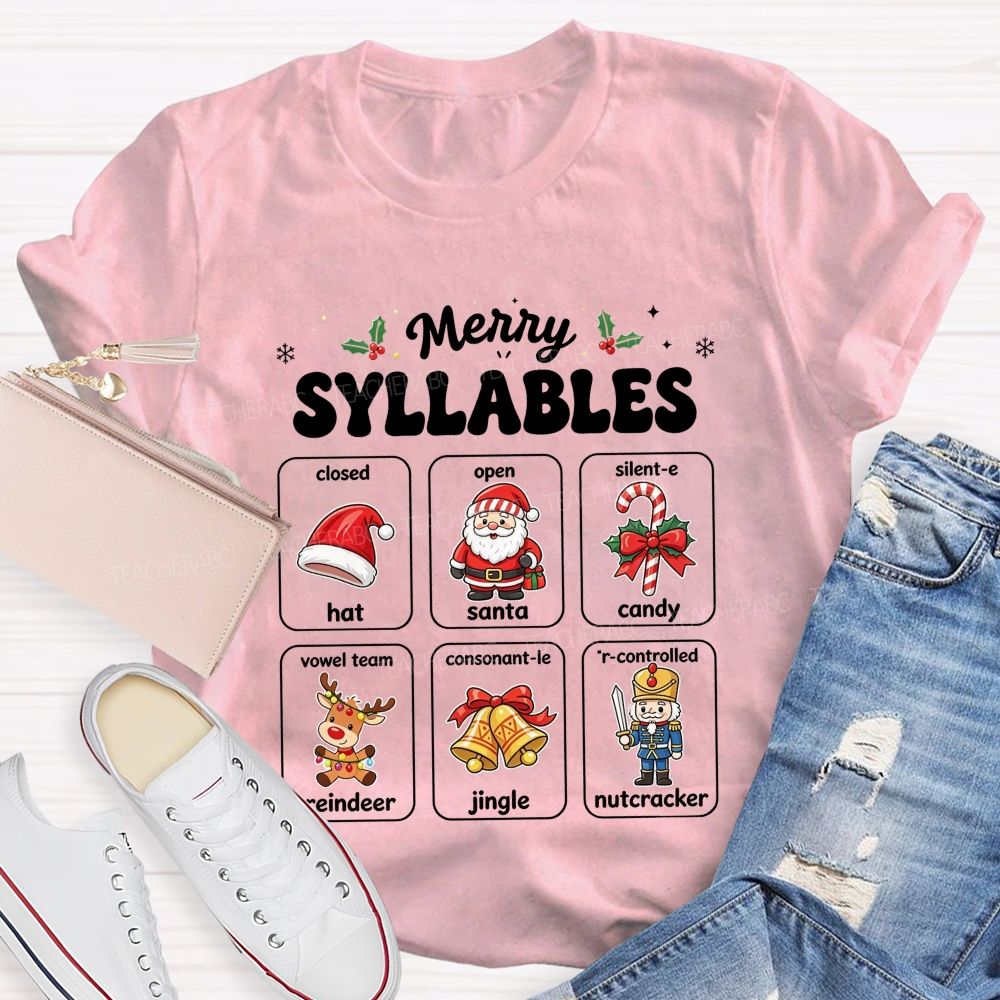 Merry Syllables Science Of Reading Christmas Teacher T-shirt
