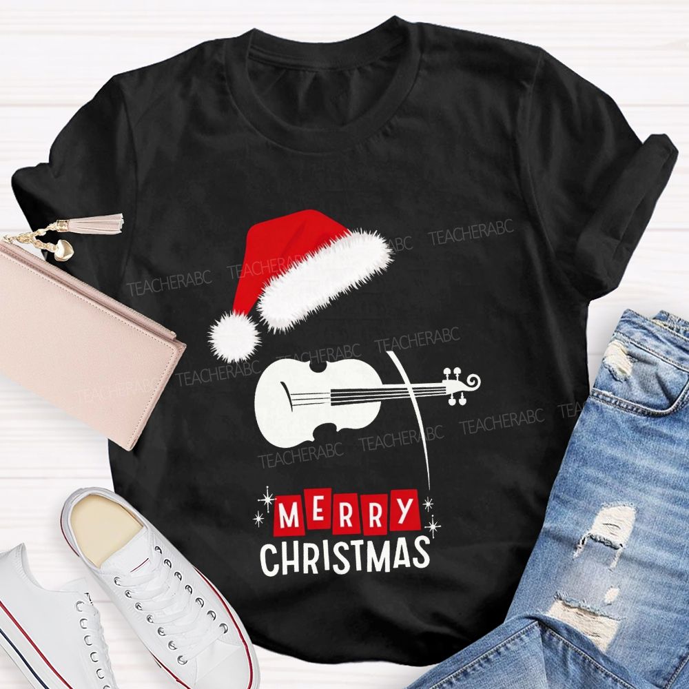 Violin Santa Hat Merry Christmas Music Teacher T-shirt