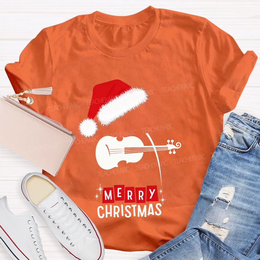 Violin Santa Hat Merry Christmas Music Teacher T-shirt