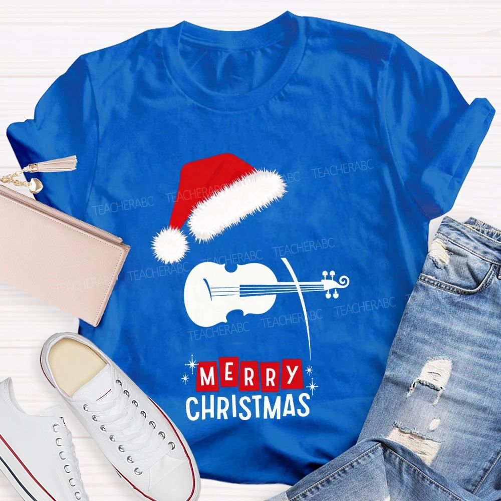 Violin Santa Hat Merry Christmas Music Teacher T-shirt