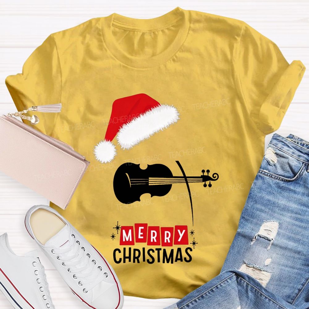 Violin Santa Hat Merry Christmas Music Teacher T-shirt