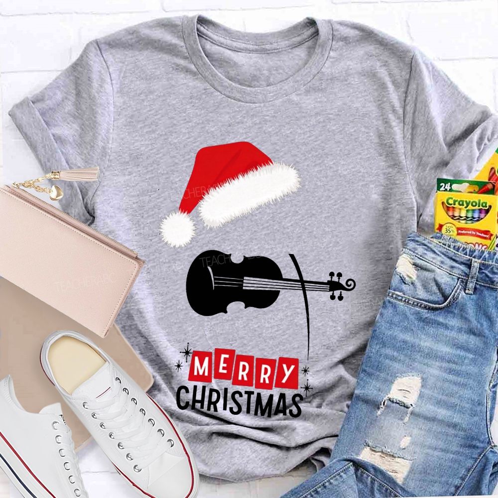Violin Santa Hat Merry Christmas Music Teacher T-shirt