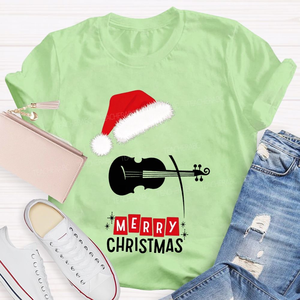 Violin Santa Hat Merry Christmas Music Teacher T-shirt