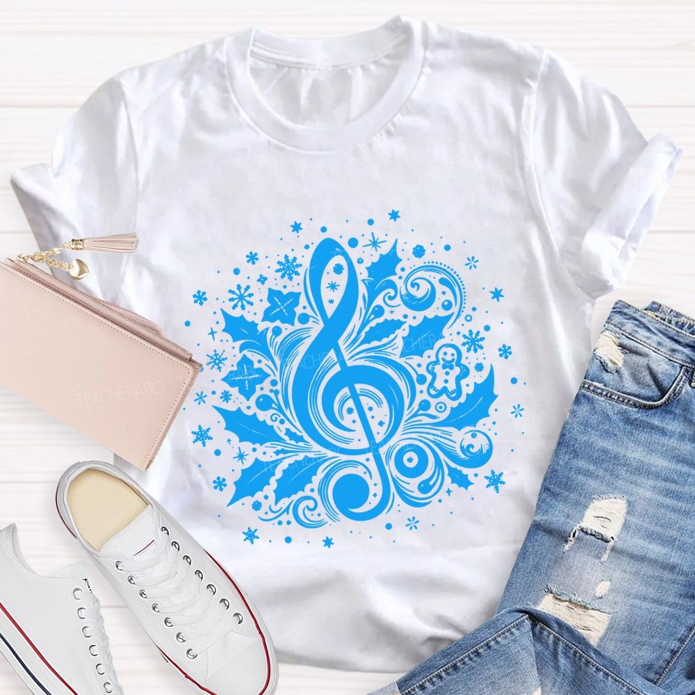 Christmas Treble Clef With Holly Snowflakes Music Teacher T-shirt