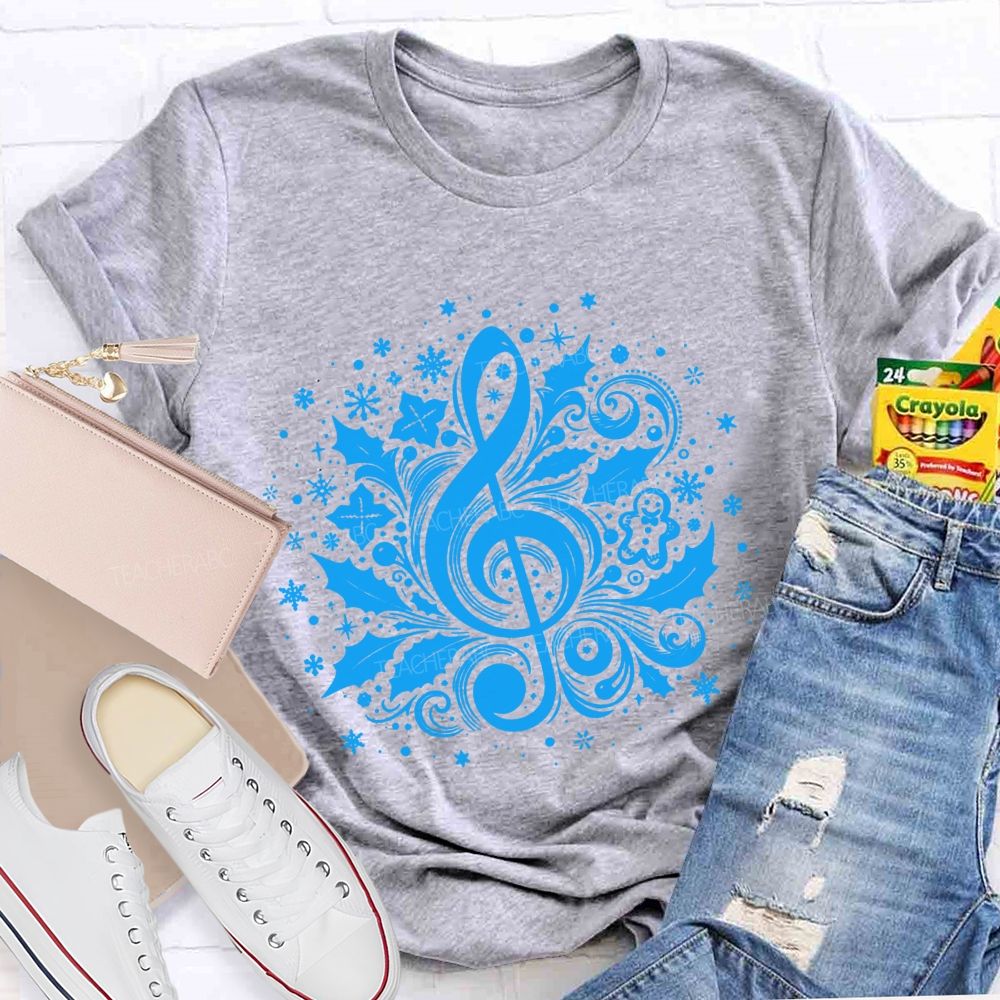Christmas Treble Clef With Holly Snowflakes Music Teacher T-shirt