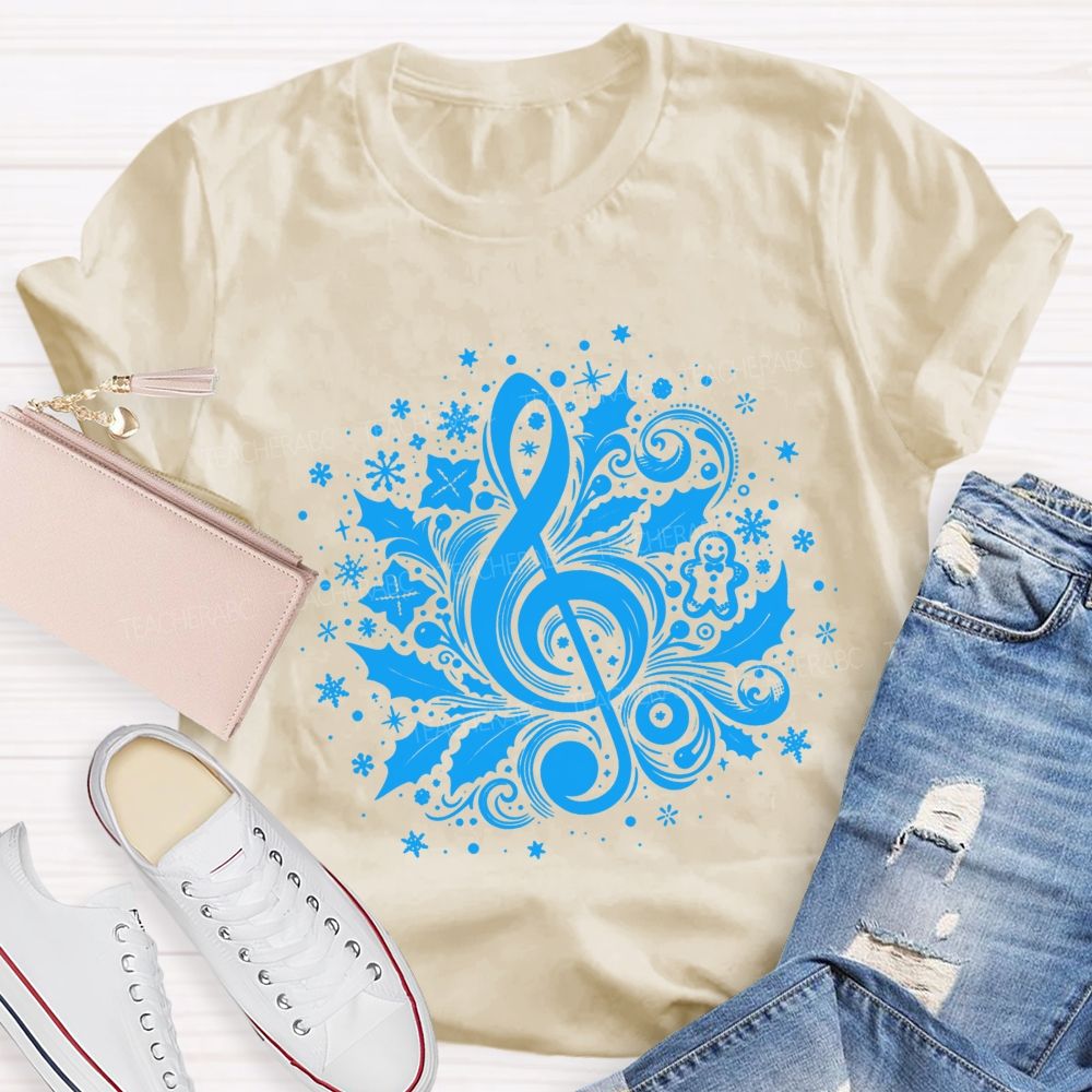 Christmas Treble Clef With Holly Snowflakes Music Teacher T-shirt