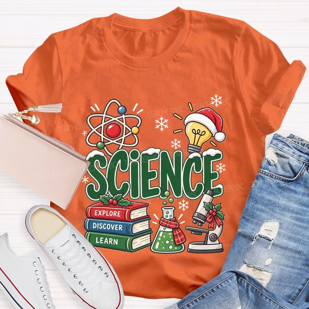 Science Explore Discover Learn Christmas Teacher T-shirt
