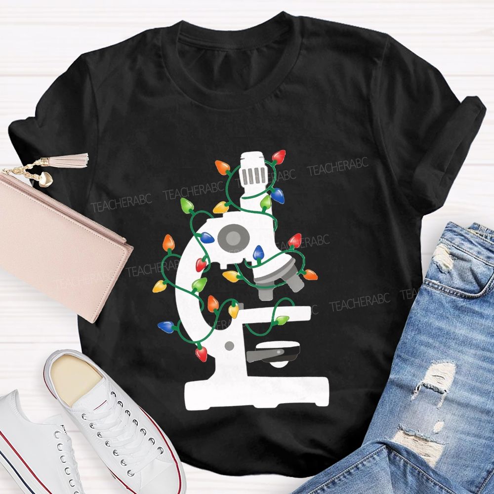 Microscope Christmas Lights Science Teacher T-shirt