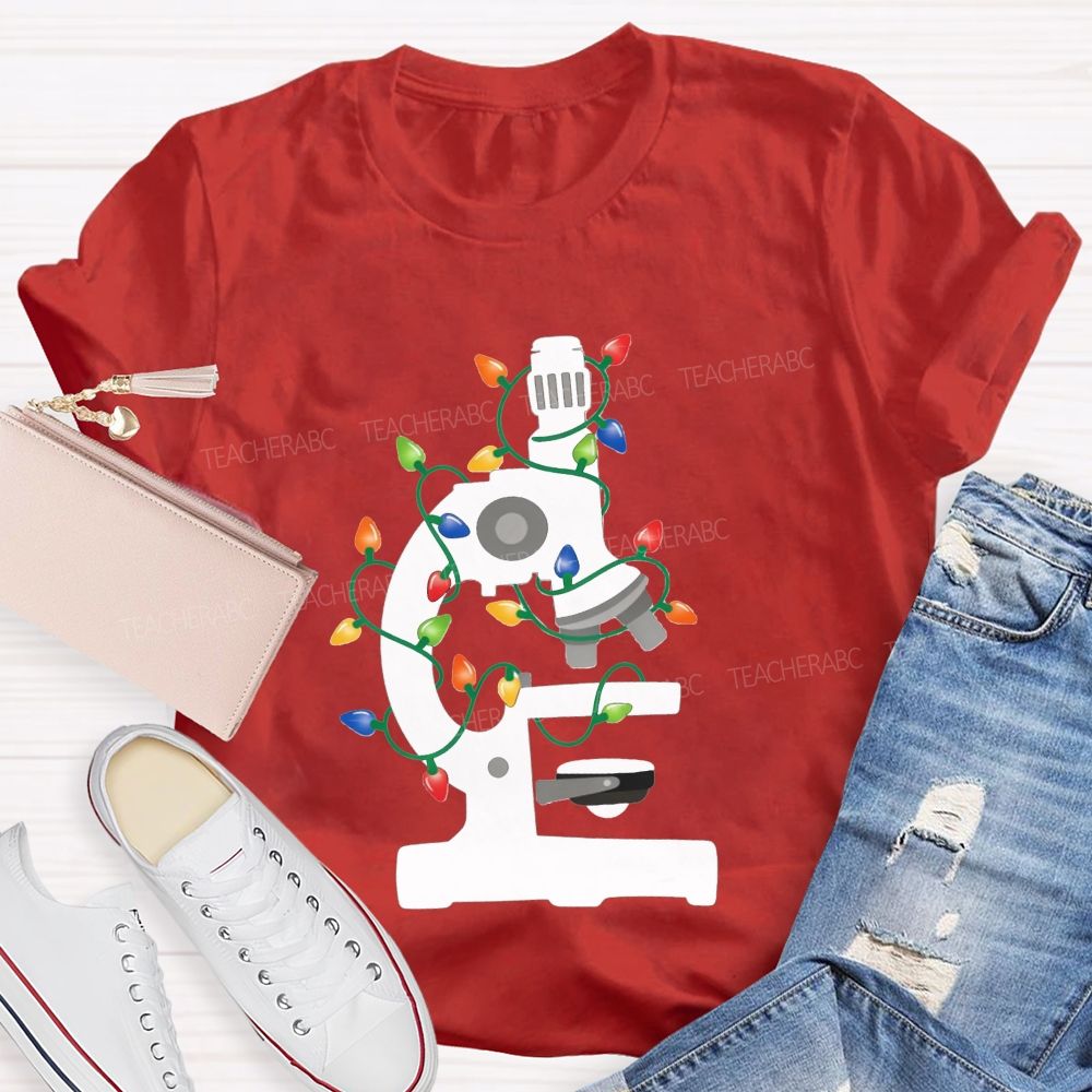 Microscope Christmas Lights Science Teacher T-shirt