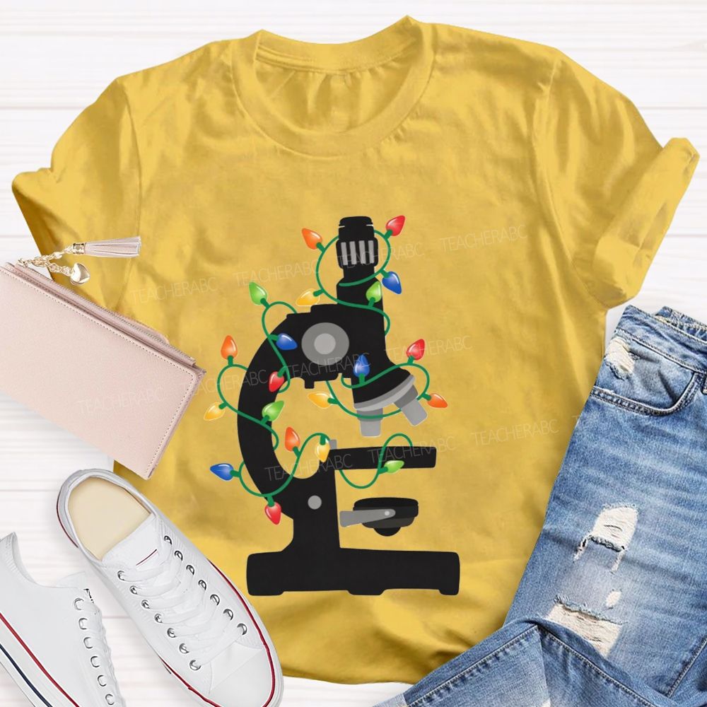 Microscope Christmas Lights Science Teacher T-shirt