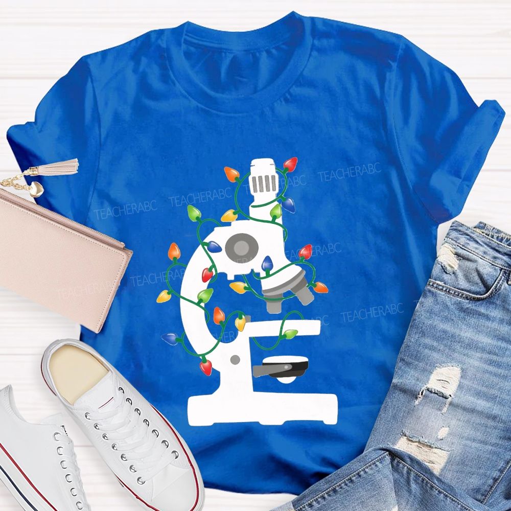 Microscope Christmas Lights Science Teacher T-shirt