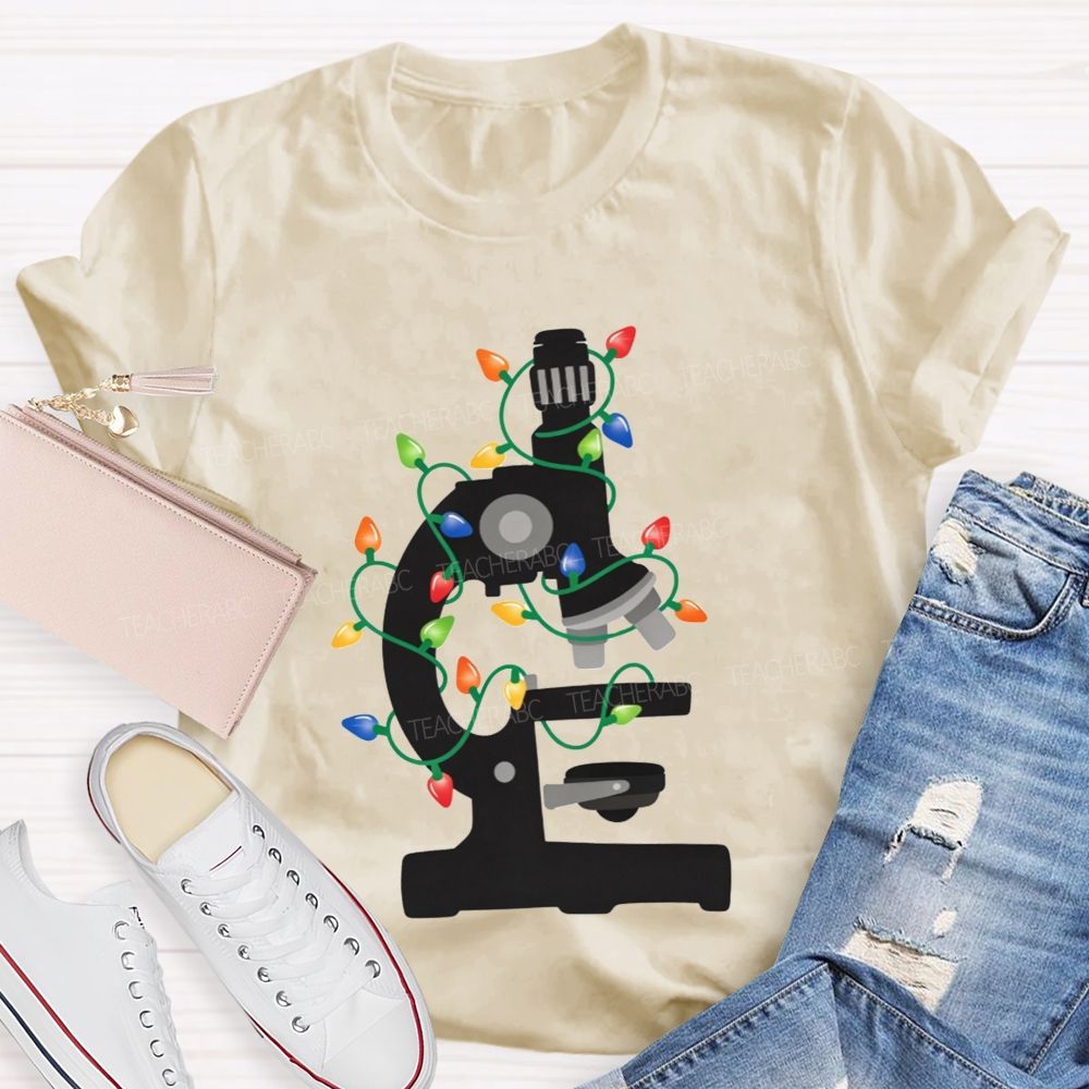 Microscope Christmas Lights Science Teacher T-shirt