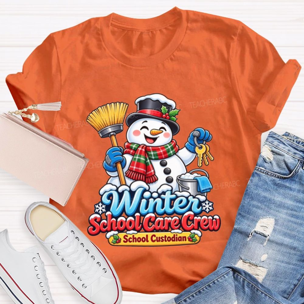 Winter School Care Crew School Custodian Snowman Christmas T-shirt