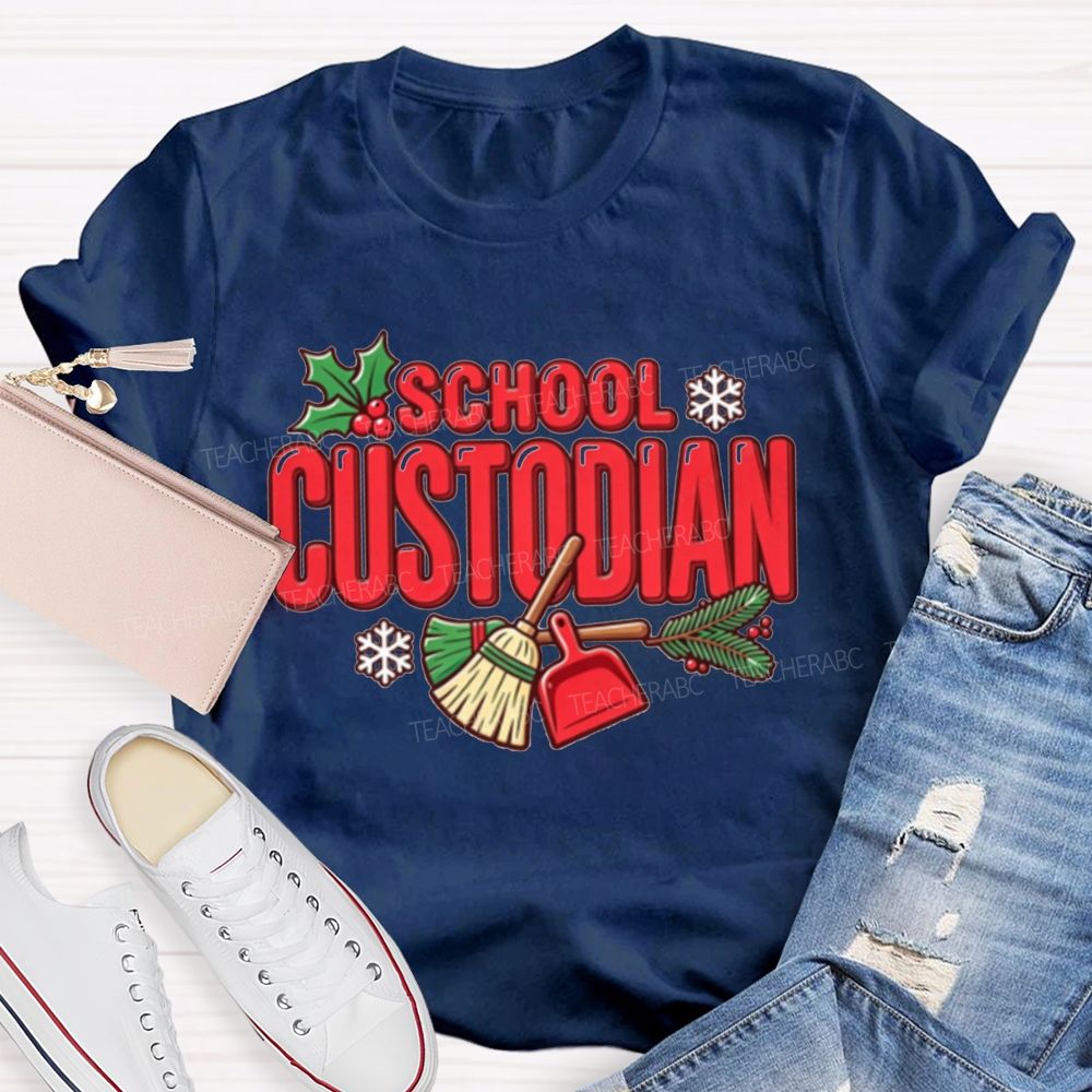 School Custodian Christmas Winter Holly Snowflake T-shirt