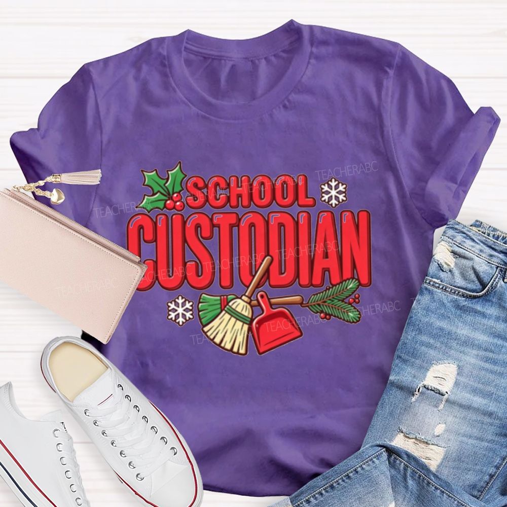 School Custodian Christmas Winter Holly Snowflake T-shirt