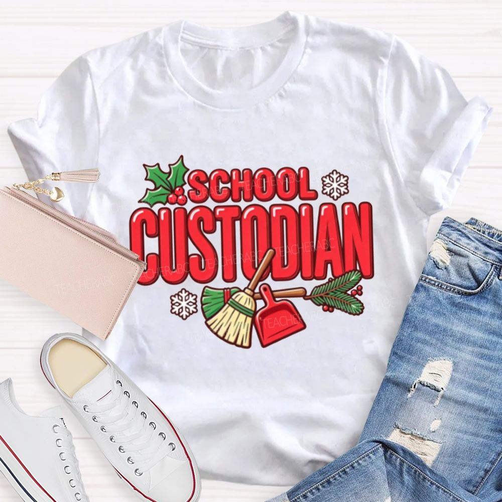 School Custodian Christmas Winter Holly Snowflake T-shirt