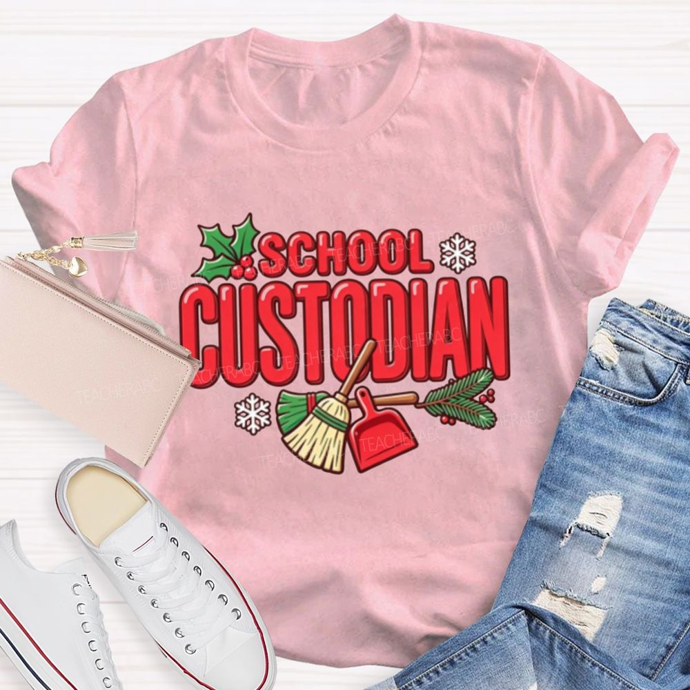 School Custodian Christmas Winter Holly Snowflake T-shirt