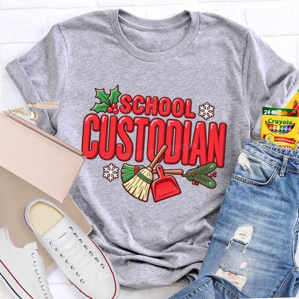 School Custodian Christmas Winter Holly Snowflake T-shirt