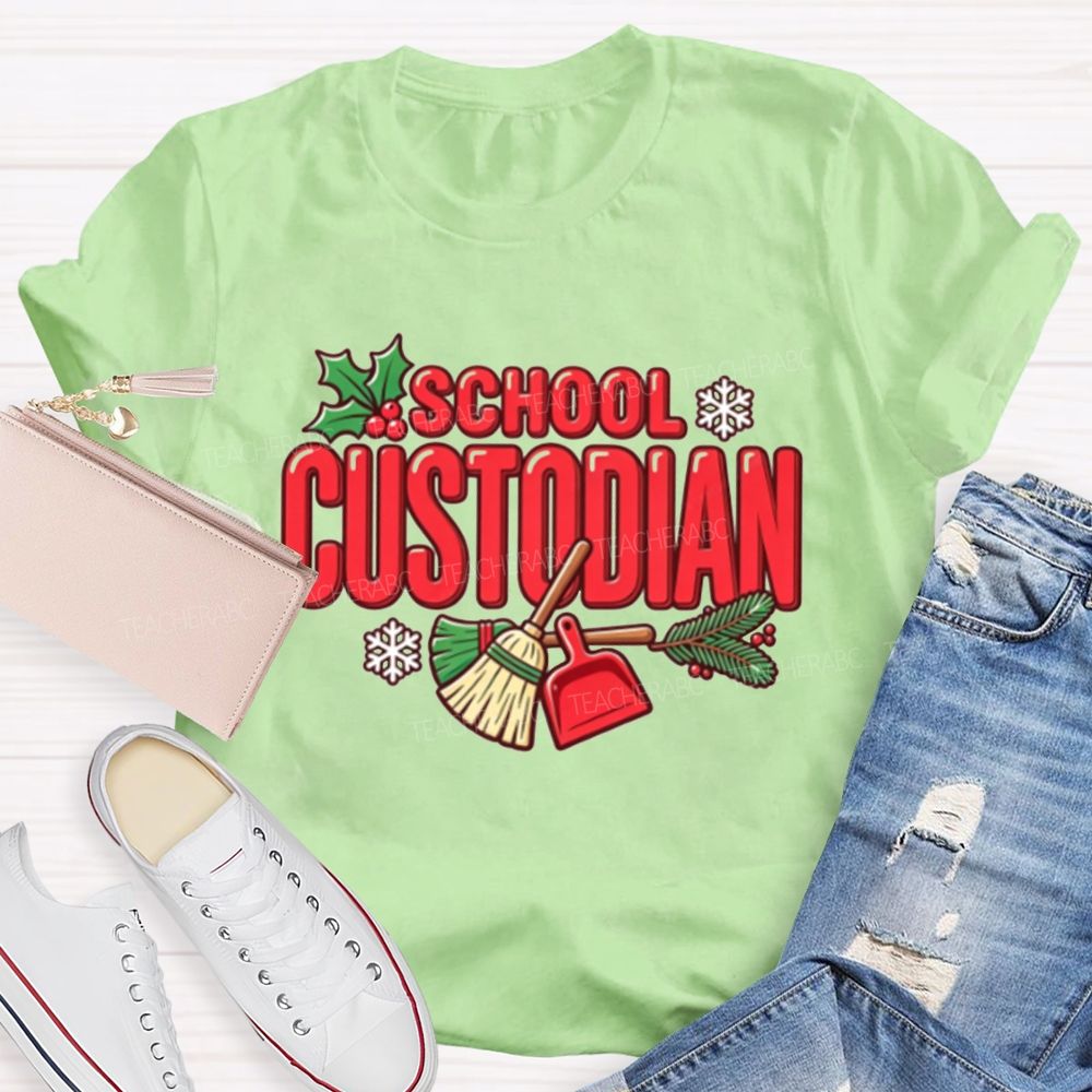 School Custodian Christmas Winter Holly Snowflake T-shirt