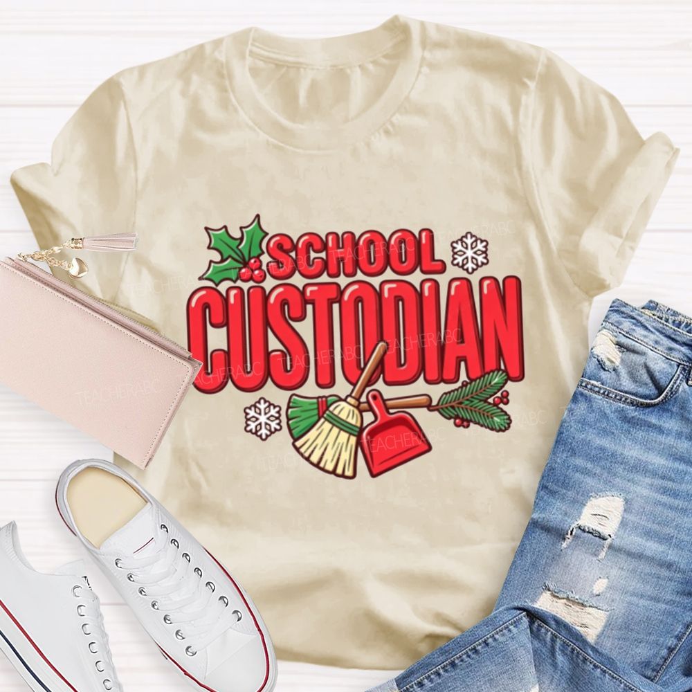 School Custodian Christmas Winter Holly Snowflake T-shirt