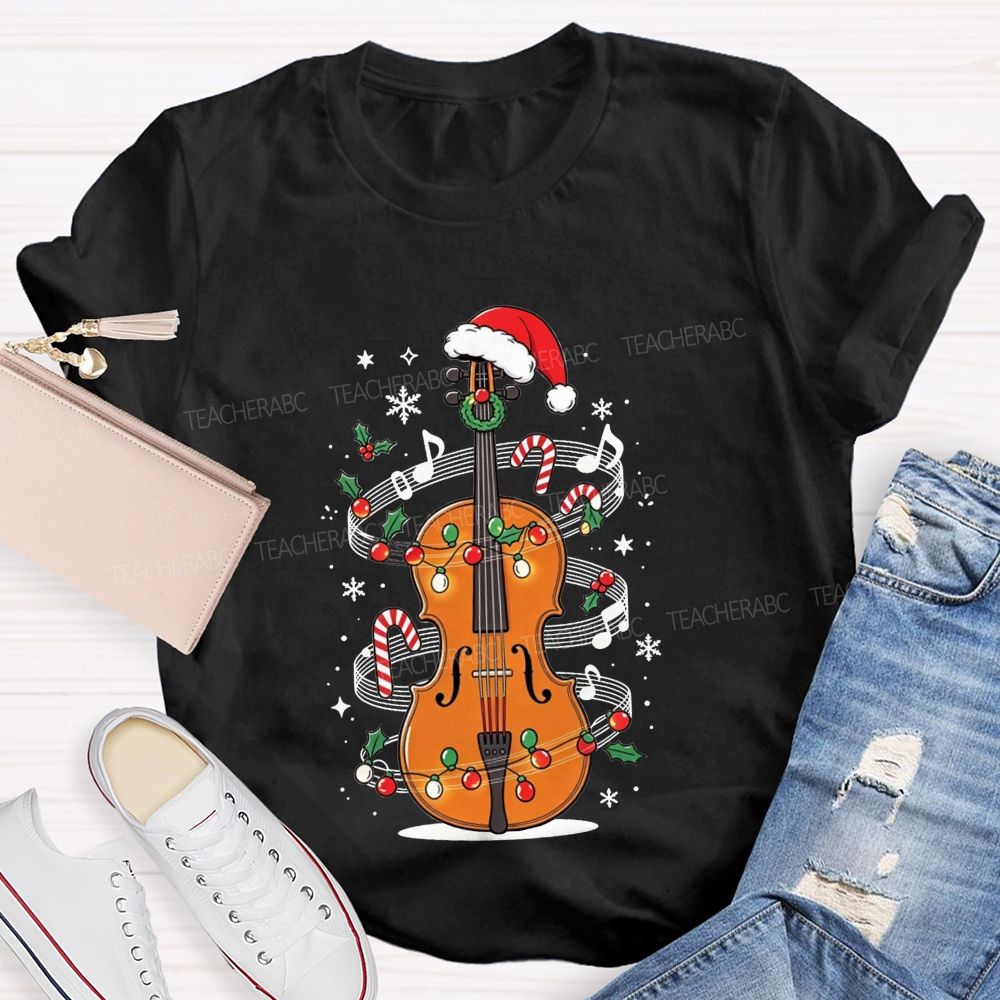 Christmas Violin Music Teacher Holiday Vibes Teacher T-shirt