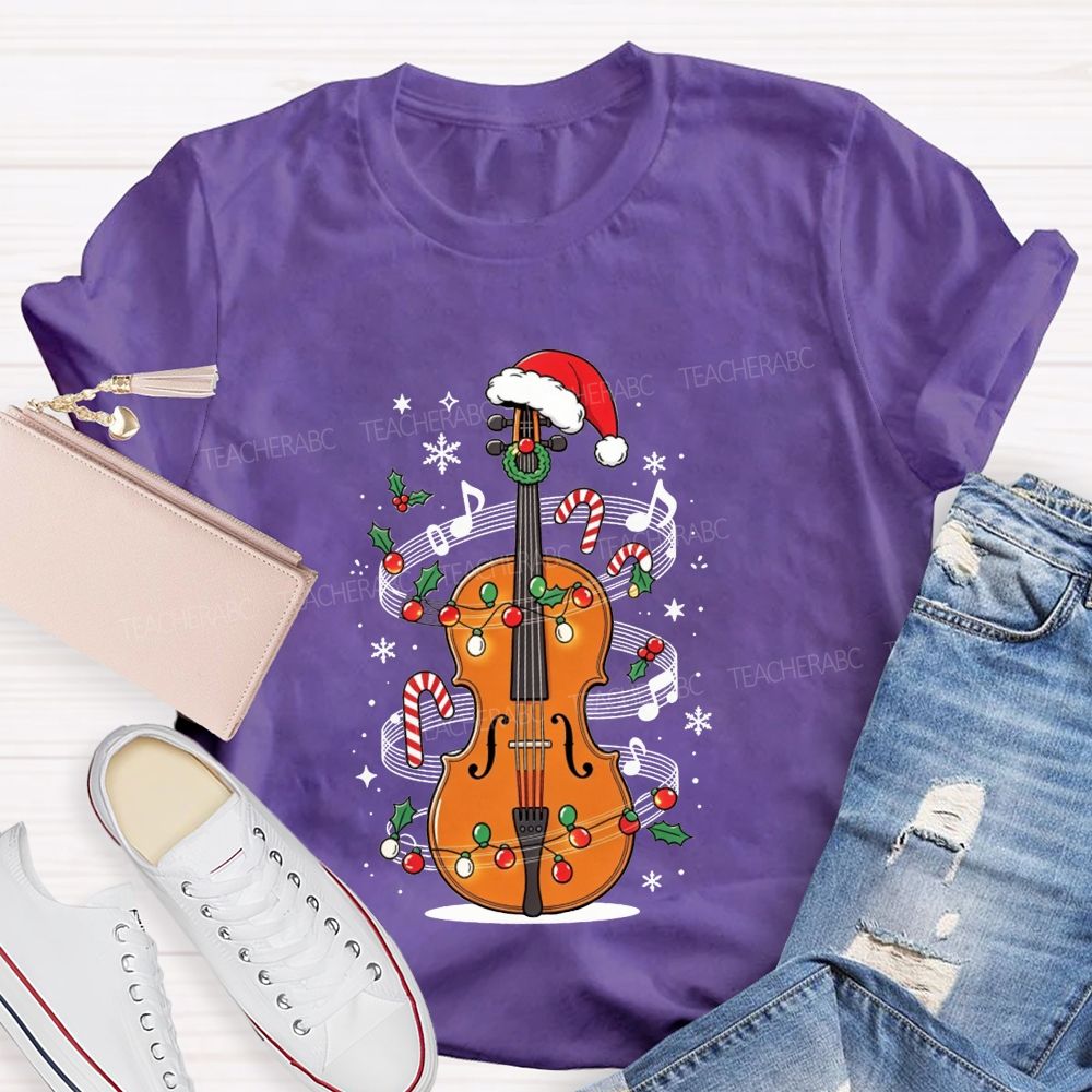 Christmas Violin Music Teacher Holiday Vibes Teacher T-shirt