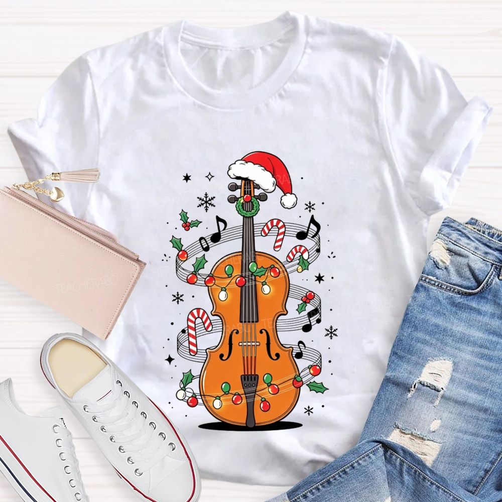 Christmas Violin Music Teacher Holiday Vibes Teacher T-shirt