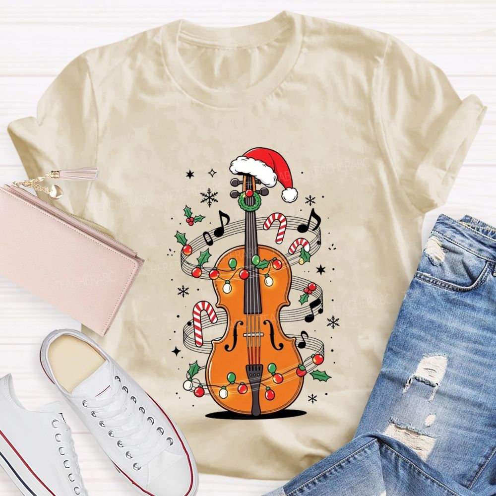 Christmas Violin Music Teacher Holiday Vibes Teacher T-shirt