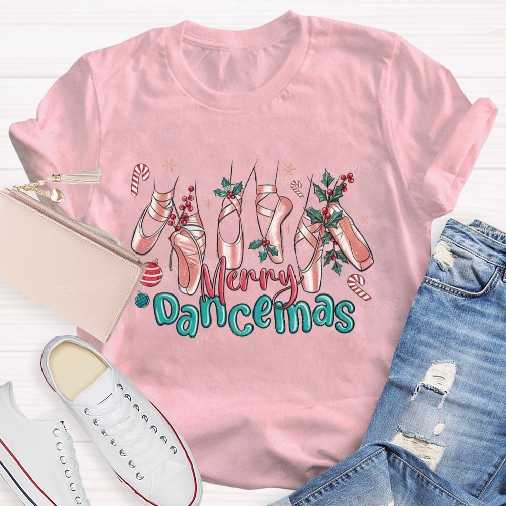Merry Dancemas Christmas Ballet Pointe Shoes Dance Teacher T-shirt