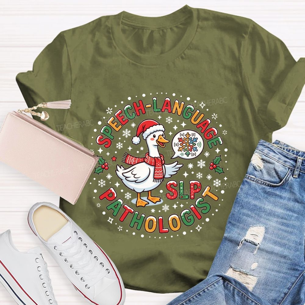 Speech Language Pathologist Christmas Duck Santa Duck Speech Sounds Holiday Teacher T-shirt