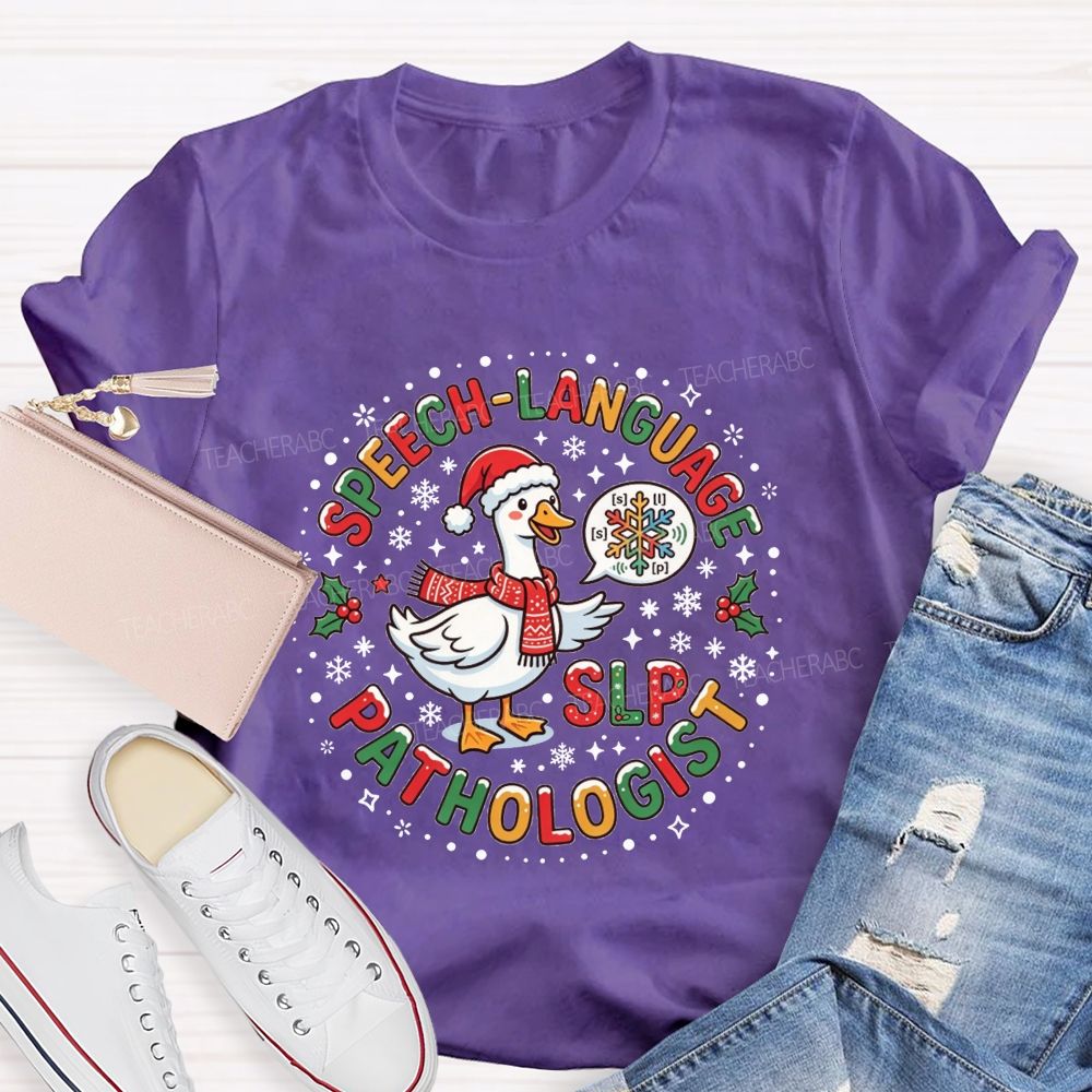 Speech Language Pathologist Christmas Duck Santa Duck Speech Sounds Holiday Teacher T-shirt
