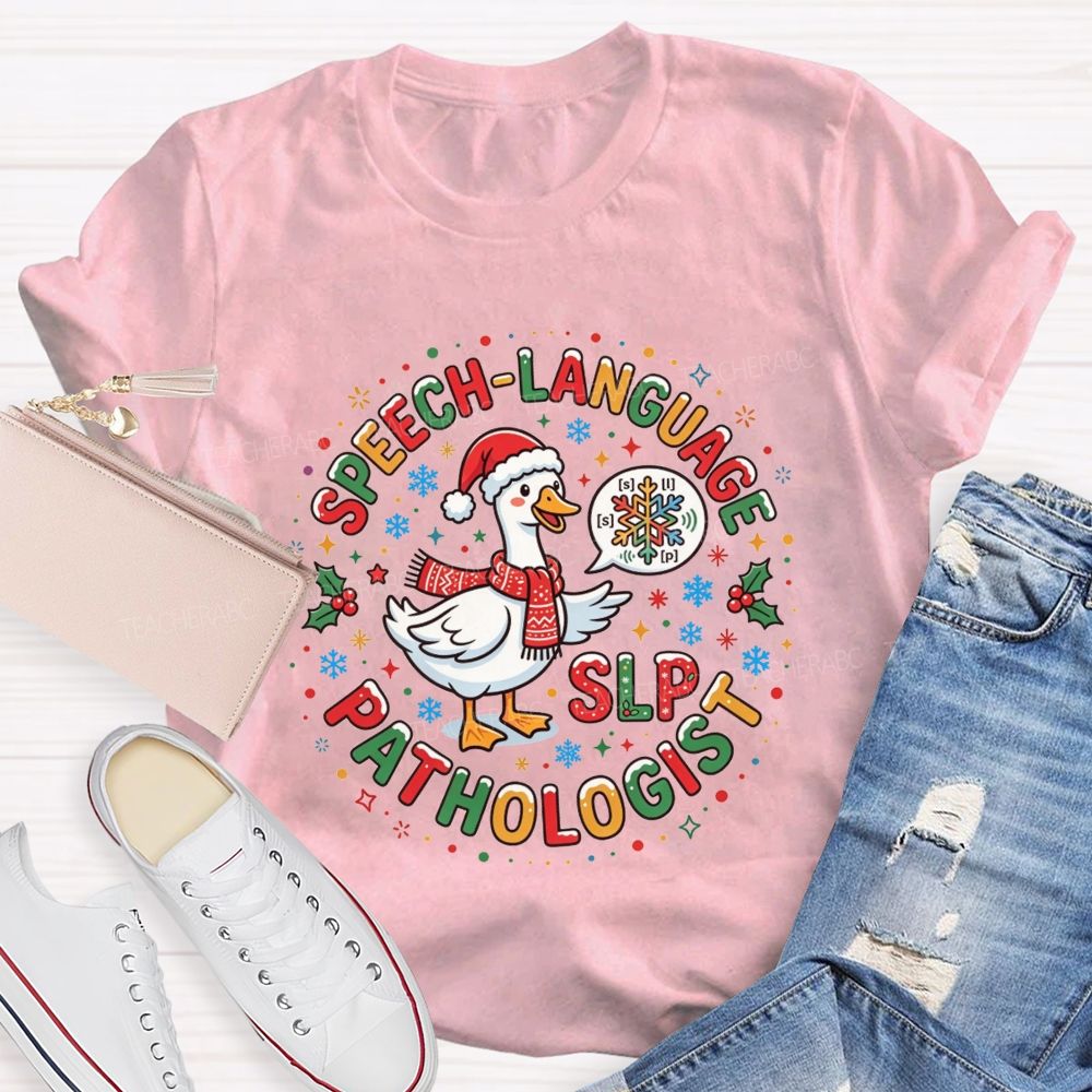 Speech Language Pathologist Christmas Duck Santa Duck Speech Sounds Holiday Teacher T-shirt