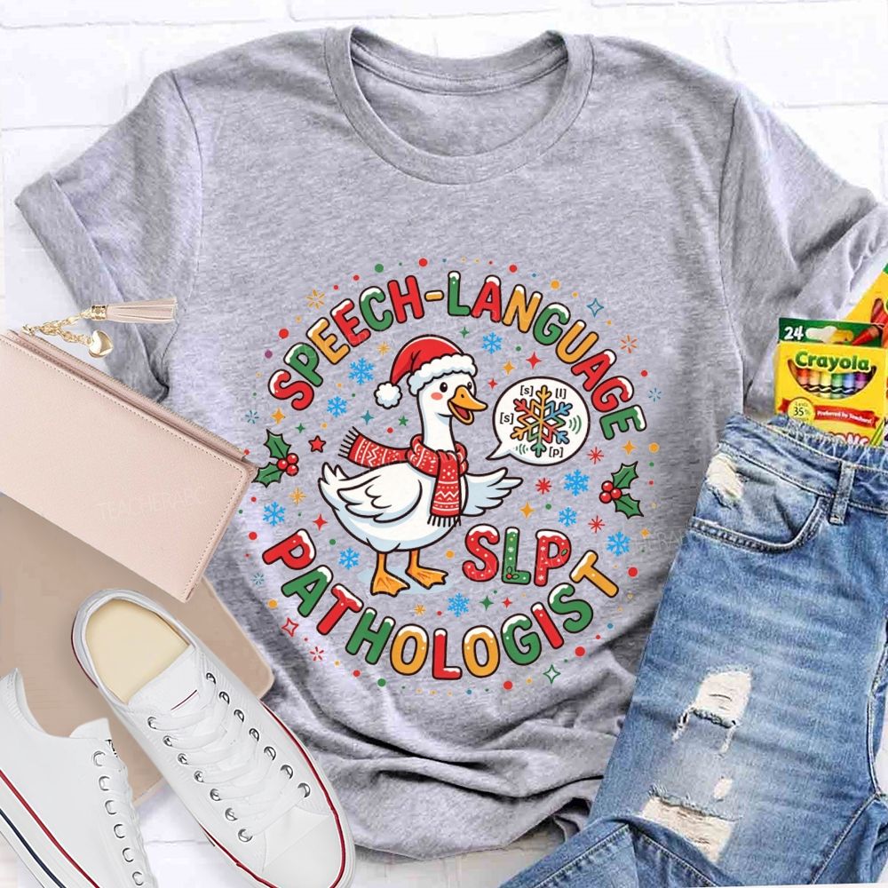 Speech Language Pathologist Christmas Duck Santa Duck Speech Sounds Holiday Teacher T-shirt