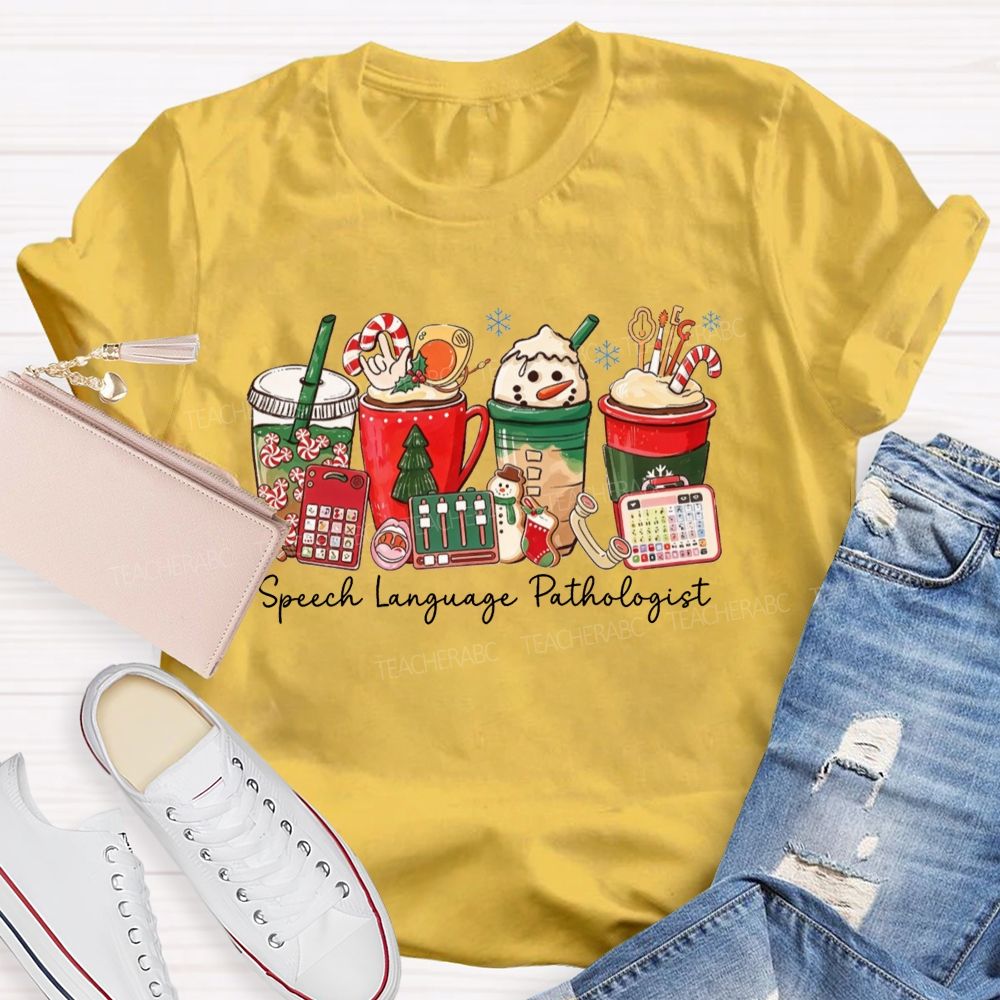 Speech Language Pathologist Holiday Christmas Coffee Teacher T-shirt