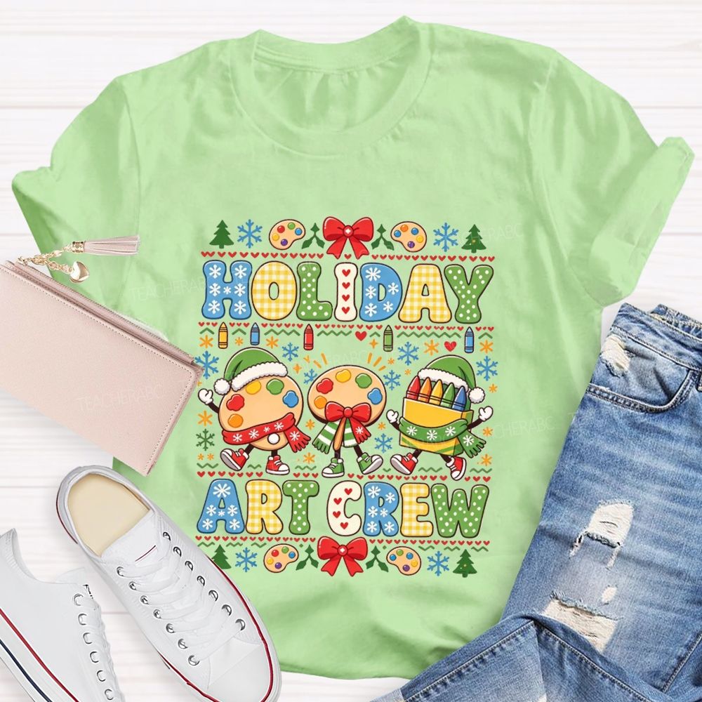 Holiday Art Crew Christmas Art Teacher Crayon Paint Palette Christmas Teacher T-shirt